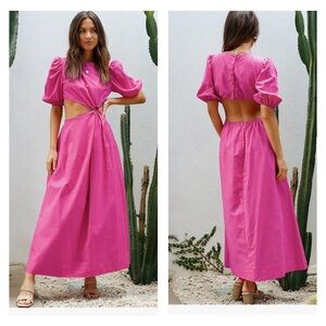 All About May Linen Cut Out Maxi Dress Feminine Pink Vacation Party Y2K